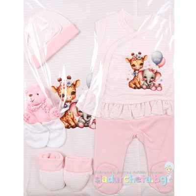 Комплект за изписване Светли, Слонче и Жирафче в пудра/райе