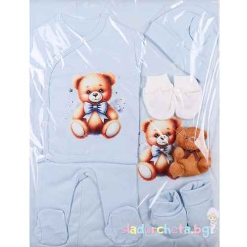 Комплект за изписване Светли, Мечо с панделка в синьо