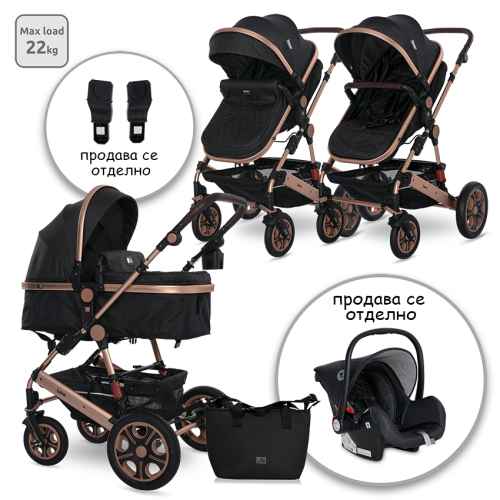Комбинирана бебешка количка Lorelli LORA, Black РАЗПРОДАЖБА