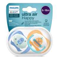 2 бр. ортодонтични залъгалки Philips AVENT Ultra Air Happy 6-18м, с декорация роботи в кутия за стерилизиране-K1puO.jpeg
