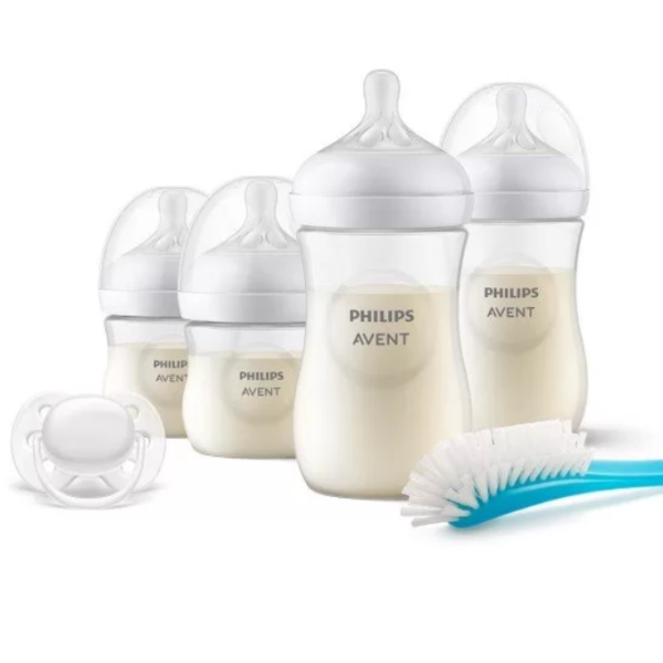 Комплект за новородено Philips AVENT с 4 шишета за хранене Natural Response, 0м+, 1м+, с биберони без протичане, залъгалка Ultra Soft и четка за почистване-K9FGt.png