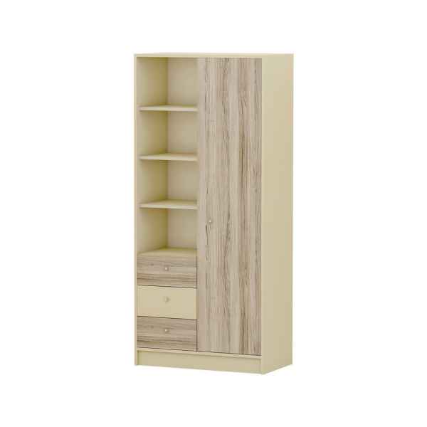 Двукрилен гардероб с три чекмеджета Arbor №4, Орех Деко + Ванилия-KNO3r.jpg