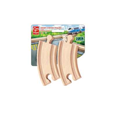 Дървен комплект Hape, Къса железопътна извита релса, 4 броя