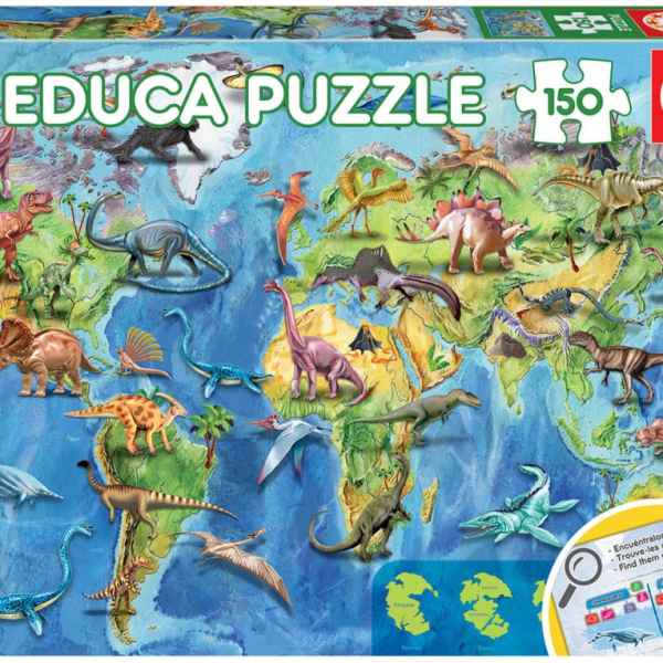 Пъзел Educa, Карта на света на динозаврите, 150 части-KUDGe.jpeg