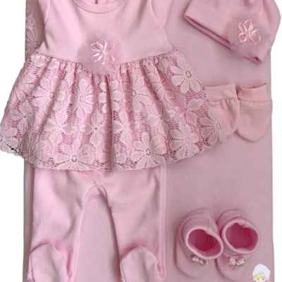 Комплект за изписване Светли, Дантела с цвете в розово