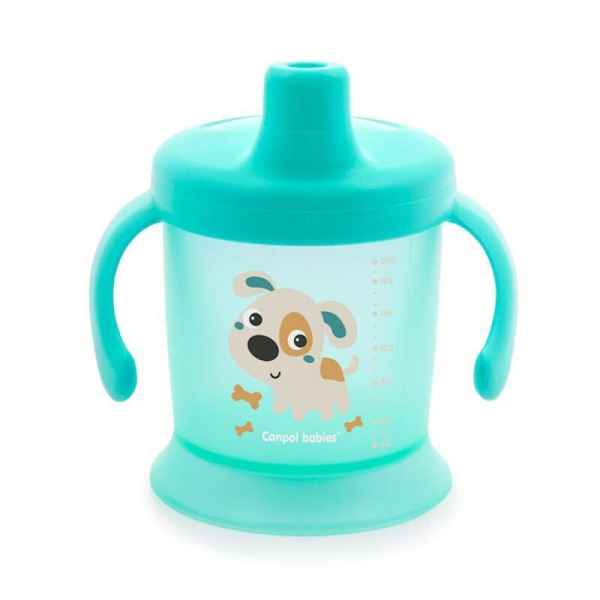 Нетечаща чаша с твърд накрайник и капаче Canpol Bunny and Company 200 мл, тюркоаз-LStct.jpg