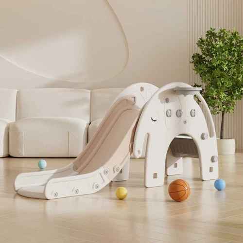 Детска пързалка с баскетболен кош Feelkids, Слонче кафява