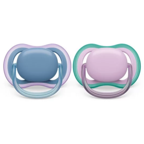 Ортодонтични залъгалки Philips AVENT Ultra Air, неутрални, лилави в кутия за стерилизиране, 2 бр.
