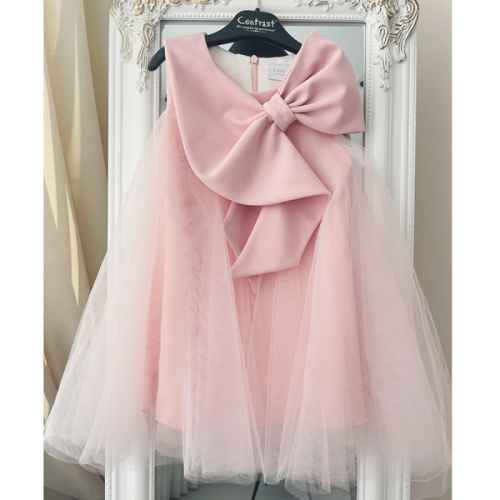 Детска рокля Контраст, Панделка с тюл в пудра