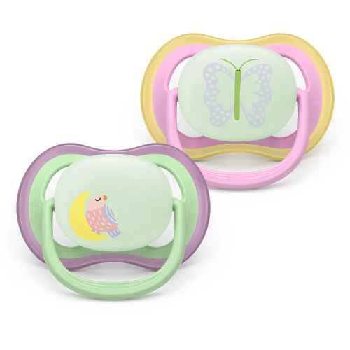 2 бр. залъгалки Philips Avent Ultra Air Night 6-18м птица и пеперуда, розови