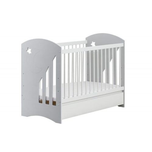 Бебешка кошара с чекмедже Baby Moon + матрак 60/120 см, сива