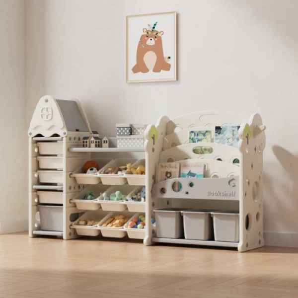 Детска етажерка-органайзер Feelkids, 17 отделения и изтеглящи се кутии, бяла-NNe6u.jpeg