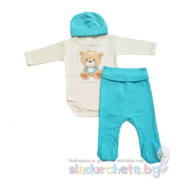 Комплект от 3 части Светли - боди, ританка и шапка, мече-O5BHu.jpeg