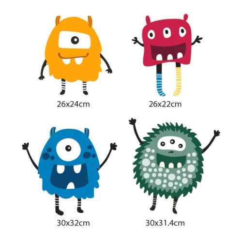 Комплект 4 броя стикери Ginger Home MONSTER, за декорация