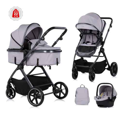 Комбинирана бебешка количка 3в1 Chipolino Pearl, платина