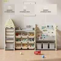 Детска етажерка-органайзер Feelkids, 17 отделения и изтеглящи се кутии, зелена-PqV9E.jpeg