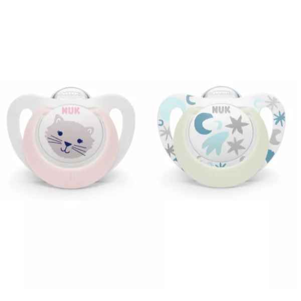 Силиконова залъгалка NUK Star Night, светеща, 0-6м, момиче, 2бр-Q2gn7.jpeg