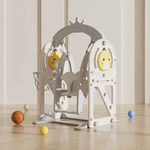 Детска люлка с баскетболен кош и интерактивни елементи Feelkids, сива