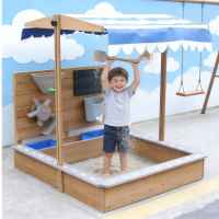 Детски дървен пясъчник Ginger Home, с регулируем покрив и аксесоари-RTQuk.jpeg
