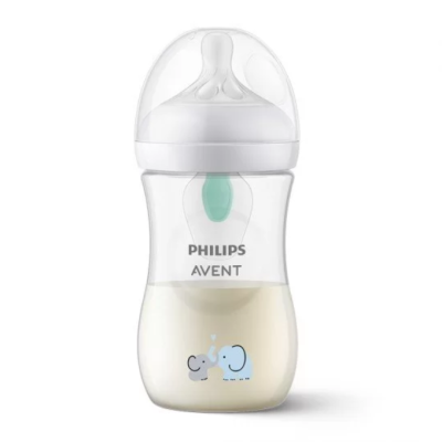 Шише за хранене AVENT Natural Response с клапа AirFree, 260 мл, с биберон без протичане, 1м+, Слончета