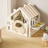 Пластмасова детска къщичка за игра с маса за конструктори Feelkids, кафява-SKsFt.jpeg