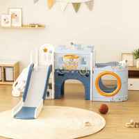 Мултифункционален детски център Кораб с пързалка, тунел и баскетболен кош Feelkids, син-Sff1M.jpeg