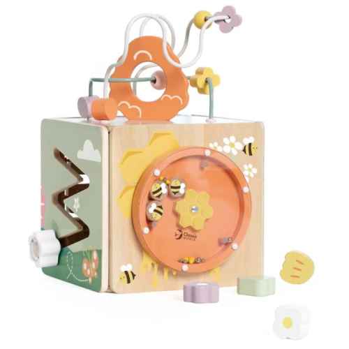 Дървен сензорен куб  5 в 1 Classic World, Пчелен кошер