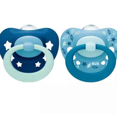 Силиконова залъгалка NUK Signature, 6-18м, синя, 2бр