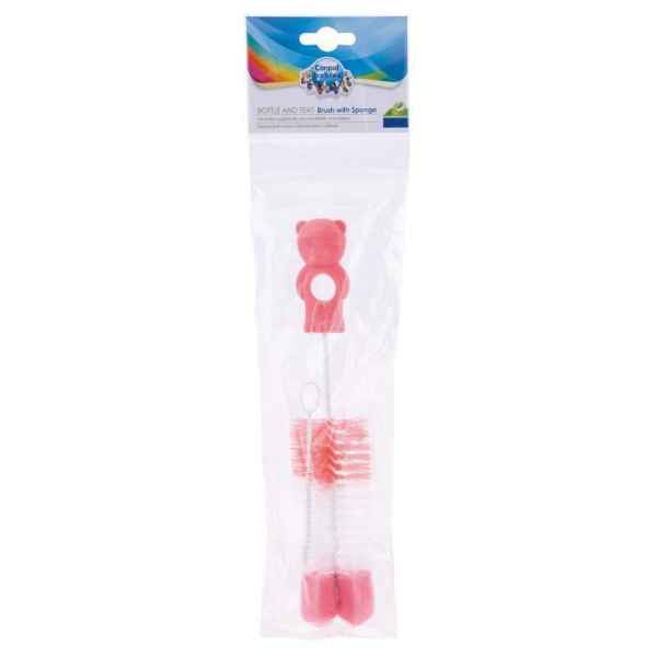 Четки за почистване на шишета и биберони Canpol с гъба, розова с мече-Uniax.jpg