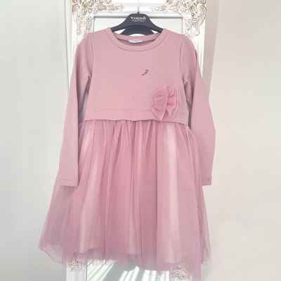 Детска рокля Контраст, Лебед в пудра