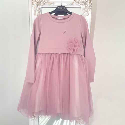 Детска рокля Контраст, Лебед в пудра