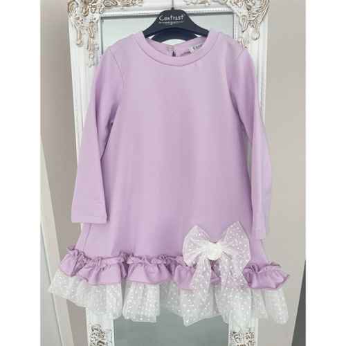 Детска рокля Контраст, Панделка с къдрички в лилаво