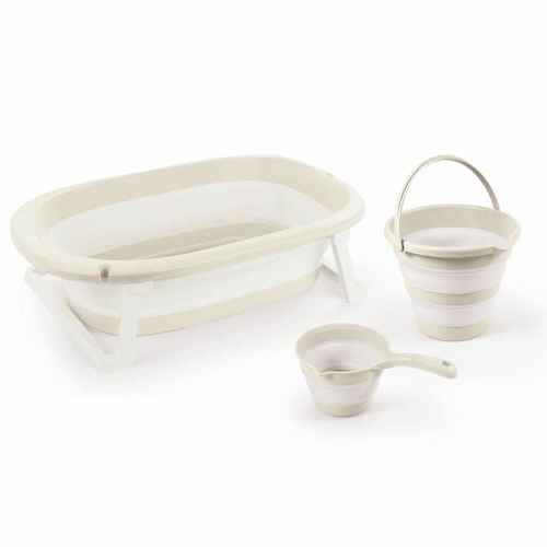 Сгъваема вана Dolu Relax, Beige, с изход за оттичане, кофа и каничка