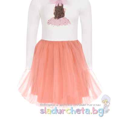 Детска рокля Мариела, бял/праскова