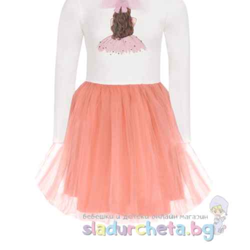 Детска рокля Мариела, бял/праскова