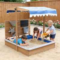 Детски дървен пясъчник Ginger Home, с регулируем покрив и аксесоари-XEenQ.jpeg