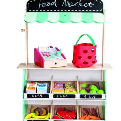 Детски игрален комплект Hape, Щанд с фермерски продукти, 62 части