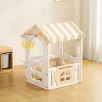 Детска пластмасова къща с баскетболен кош и масичка Feelkids, кафява-XvJYz.jpeg