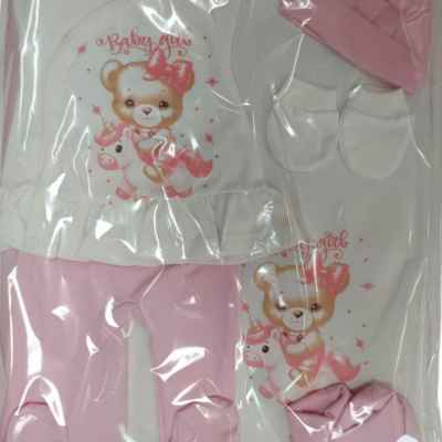 Комплект за изписване Светли, Мече розов/бял