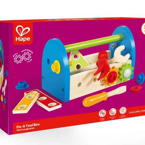 Дървен комплект Hape, Кутия с инструменти, 17 части