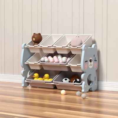 Пластмасова етажерка за детски играчки Feelkids, Синьо мече