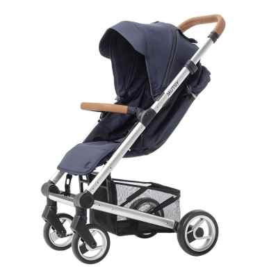 Лятна бебешка количка Mutsy NEXO, сребърно шаси със светлокафява дръжка и седалка със сенник в цвят Leisure River