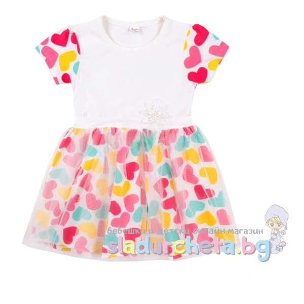 Детска рокля Светли, бяла на сърца-Yxpmh.png