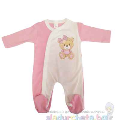 Бебешки гащеризон Светли, розово мече