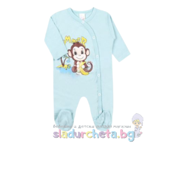 Бебешки гащеризон Светли, Маймунка в синьо-aSfGy.png