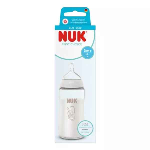 Стъклено шише за хранене Nuk First Choice Temperature Control 240мл с биберон 3+мес. р-р М, Морско конче, бяло-aYDJH.jpeg
