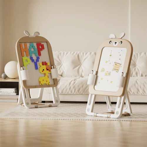 Детска сгъваема дъска за рисуване с конструктор 60 части Feelkids, бежов