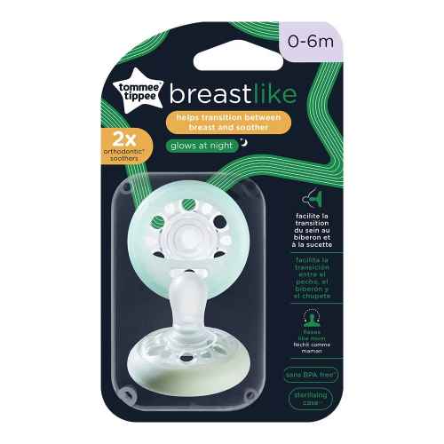 Oртодонтична залъгалка Tomme Tippee Breast like night 0-6м, 2бр