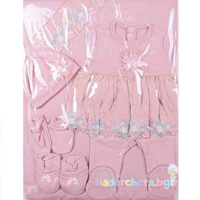 Комплект за изписване Светли, Цветна дантела с панделка в пепел от рози