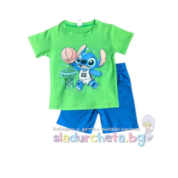 Комплект от 2 части Светли - тениска и къс панталон, Стич зелено/синьо-cSg9x.jpeg